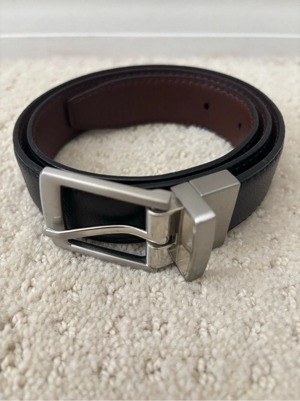 Youth Boys Reversible Black & Brown Leather Belt with Silver Buckle